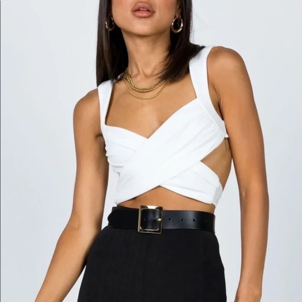 Princess Polly White Cross-Front Crop Top